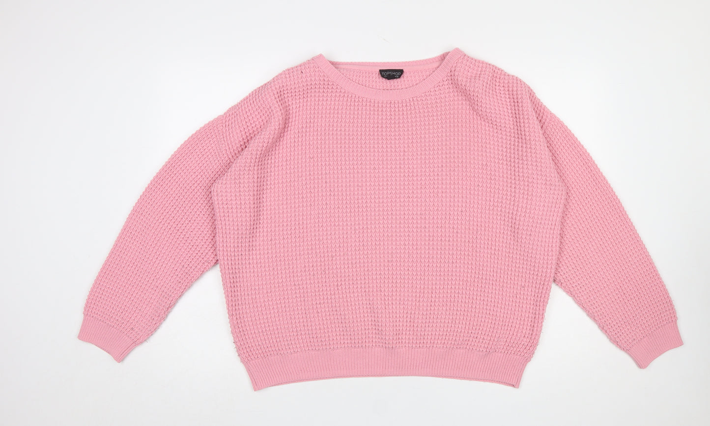 Topshop Women’s Pink Waffle Knit Crew Neck Jumper Size 14