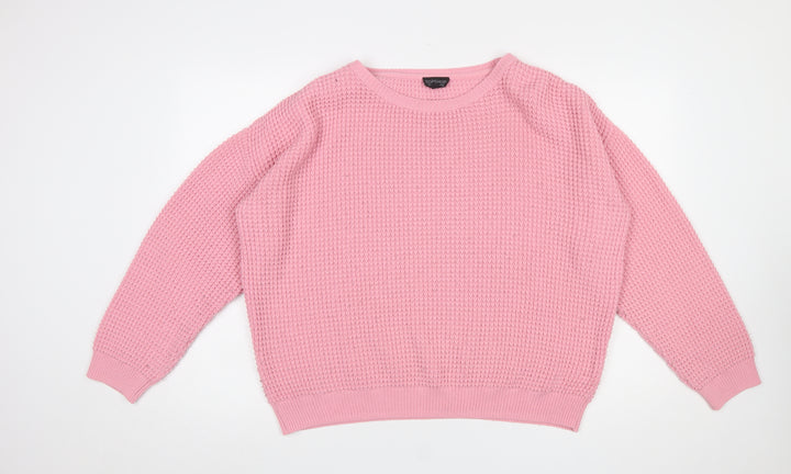 Topshop Women’s Pink Waffle Knit Crew Neck Jumper Size 14