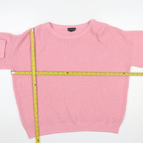 Topshop Women’s Pink Waffle Knit Crew Neck Jumper Size 14