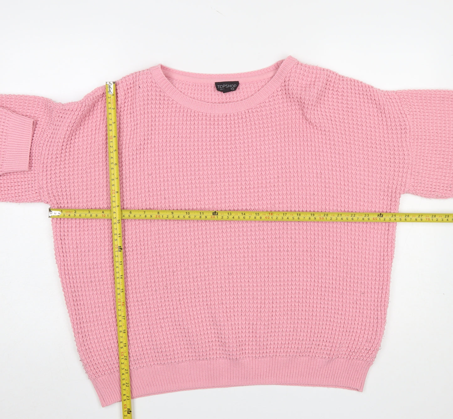 Topshop Women’s Pink Waffle Knit Crew Neck Jumper Size 14