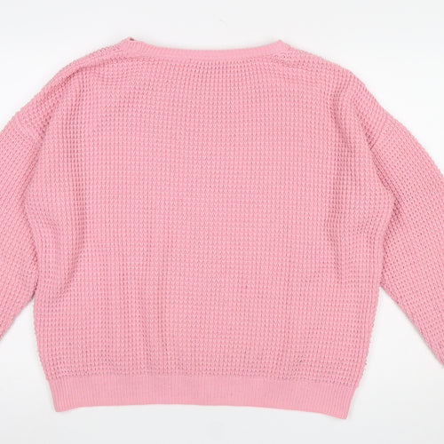 Topshop Women’s Pink Waffle Knit Crew Neck Jumper Size 14