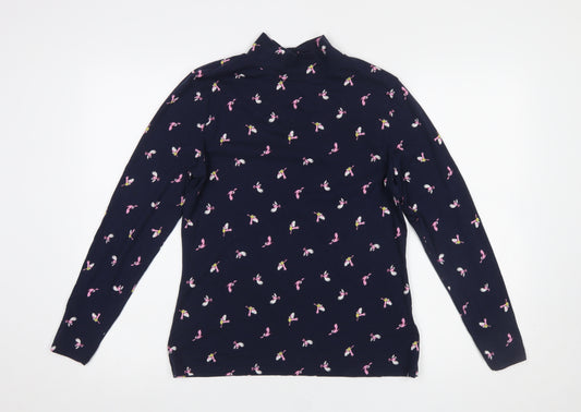 Marks and Spencer Women's Blue Floral Roll Neck Long Sleeve T-Shirt Size 14