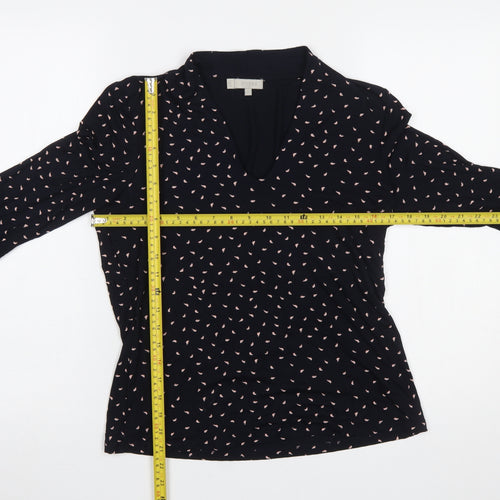 Hobbs Women's Black Floral V-Neck Wrap Blouse Size M