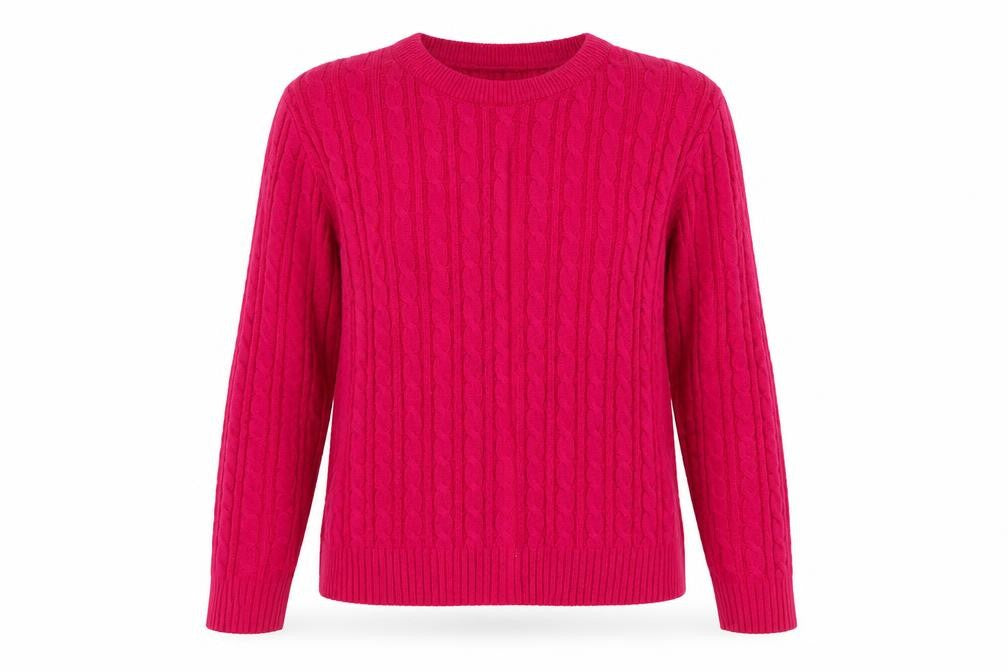 Front view of Pure & Natural Women's Pink Cable-Knit jumper, size M