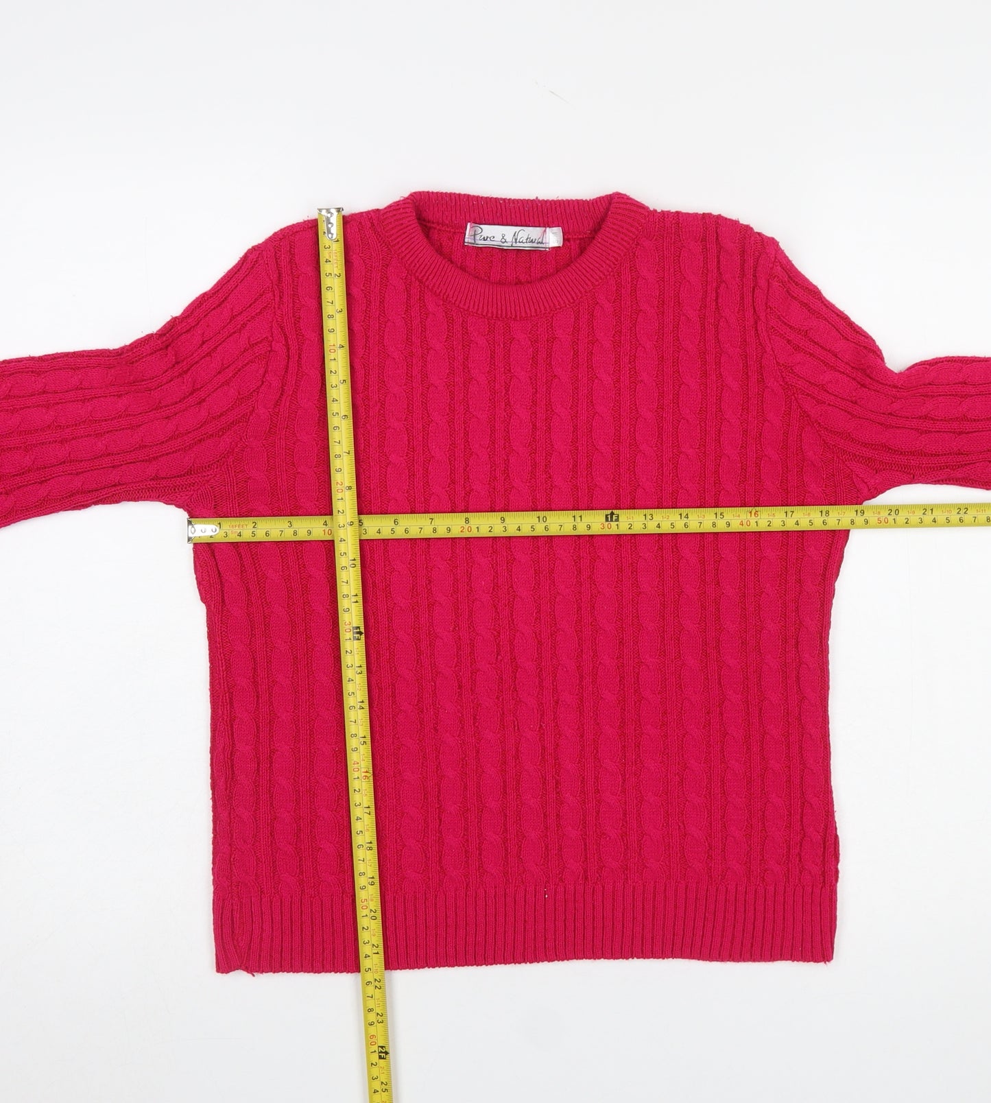 Pure & Natural Women's Pink Cable-Knit Pullover Jumper Size M