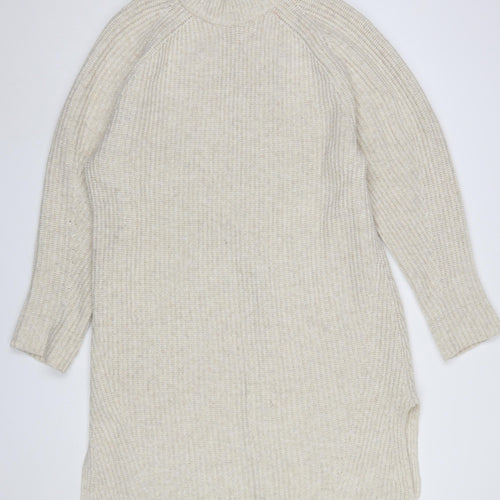 H&M Women Beige Knitted Jumper Dress S Long Sleeve High Neck