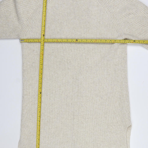 H&M Women Beige Knitted Jumper Dress S Long Sleeve High Neck