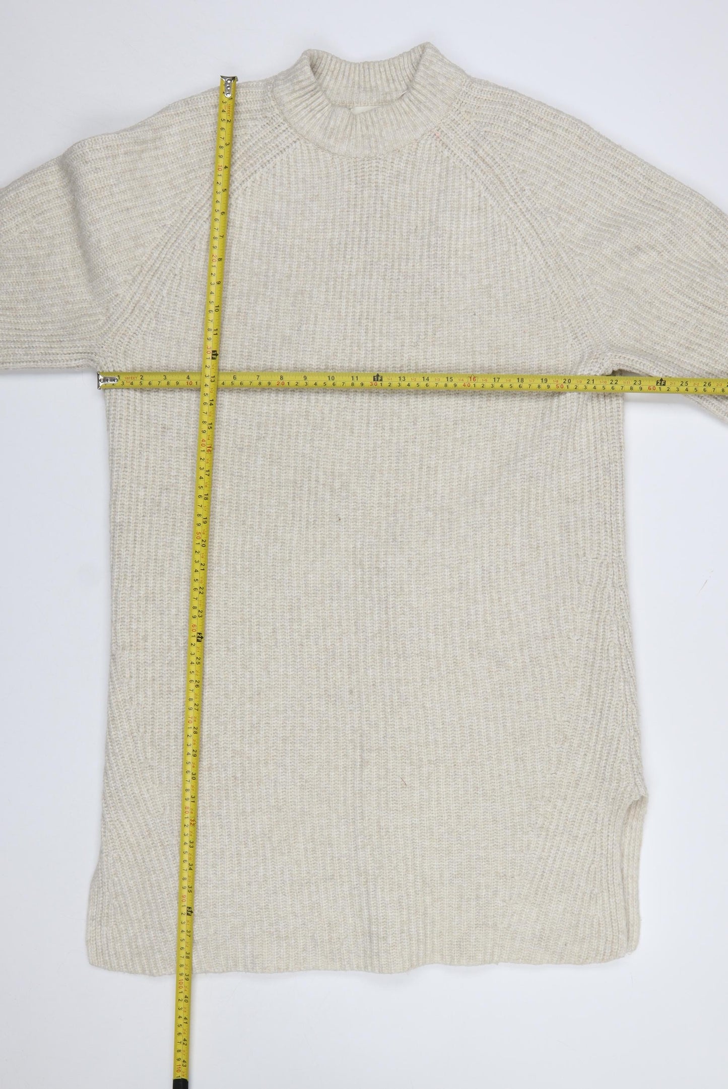 H&M Women Beige Knitted Jumper Dress S Long Sleeve High Neck