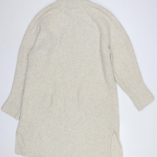H&M Women Beige Knitted Jumper Dress S Long Sleeve High Neck