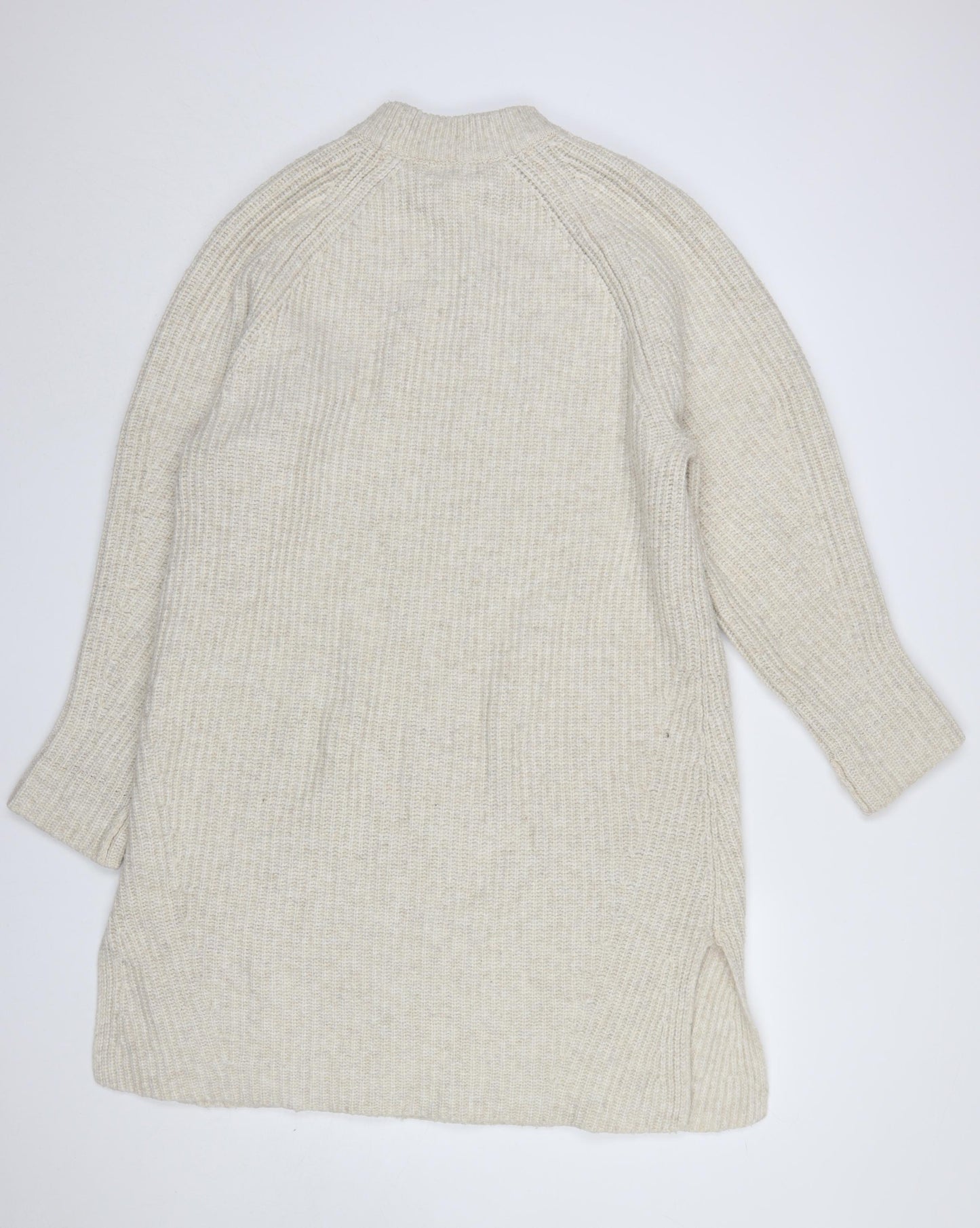 H&M Women Beige Knitted Jumper Dress S Long Sleeve High Neck