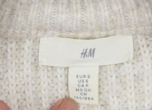 H&M Women Beige Knitted Jumper Dress S Long Sleeve High Neck