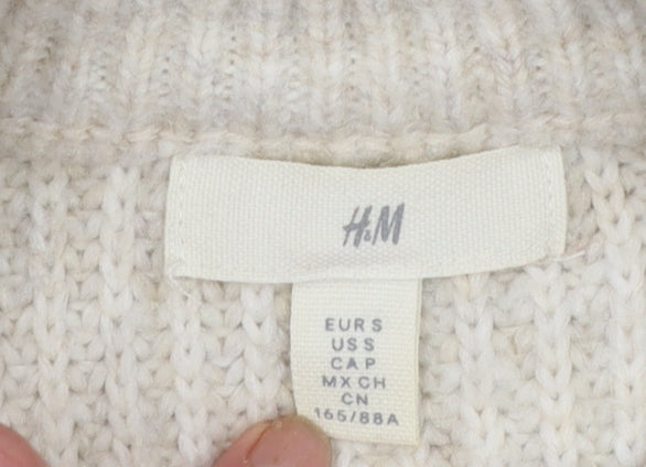 H&M Women Beige Knitted Jumper Dress S Long Sleeve High Neck