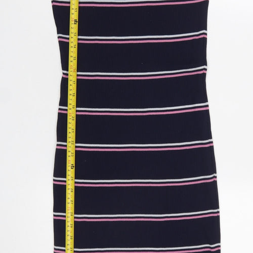 Next Women Blue Striped Bodycon Knit Long Sleeve Dress Size 8