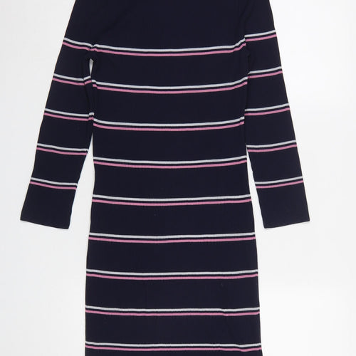 Next Women Blue Striped Bodycon Knit Long Sleeve Dress Size 8