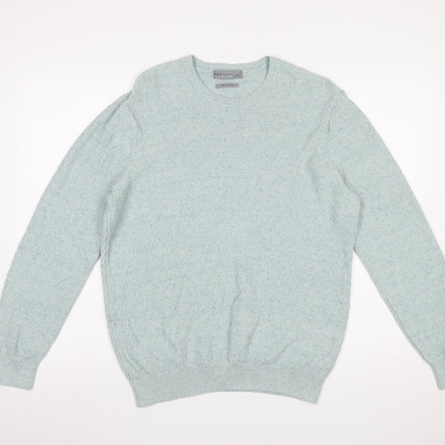 Marks and Spencer Men's Green Cotton Crew Neck Jumper L