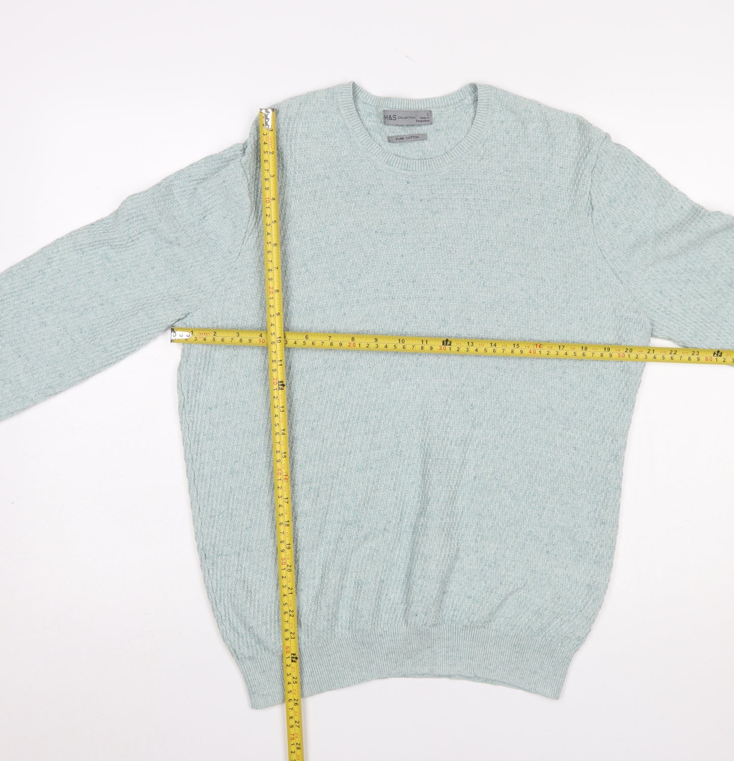 Marks and Spencer Men's Green Cotton Crew Neck Jumper L