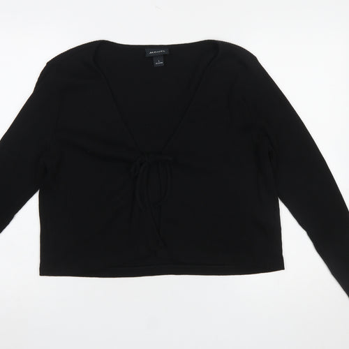 Monki Women Black Cotton Tie Front Cardigan L Long Sleeve
