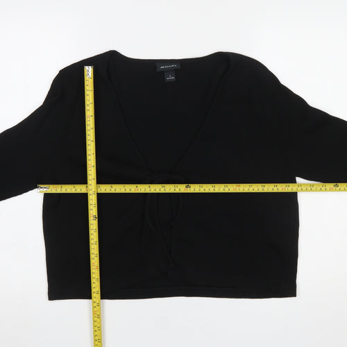 Monki Women Black Cotton Tie Front Cardigan L Long Sleeve