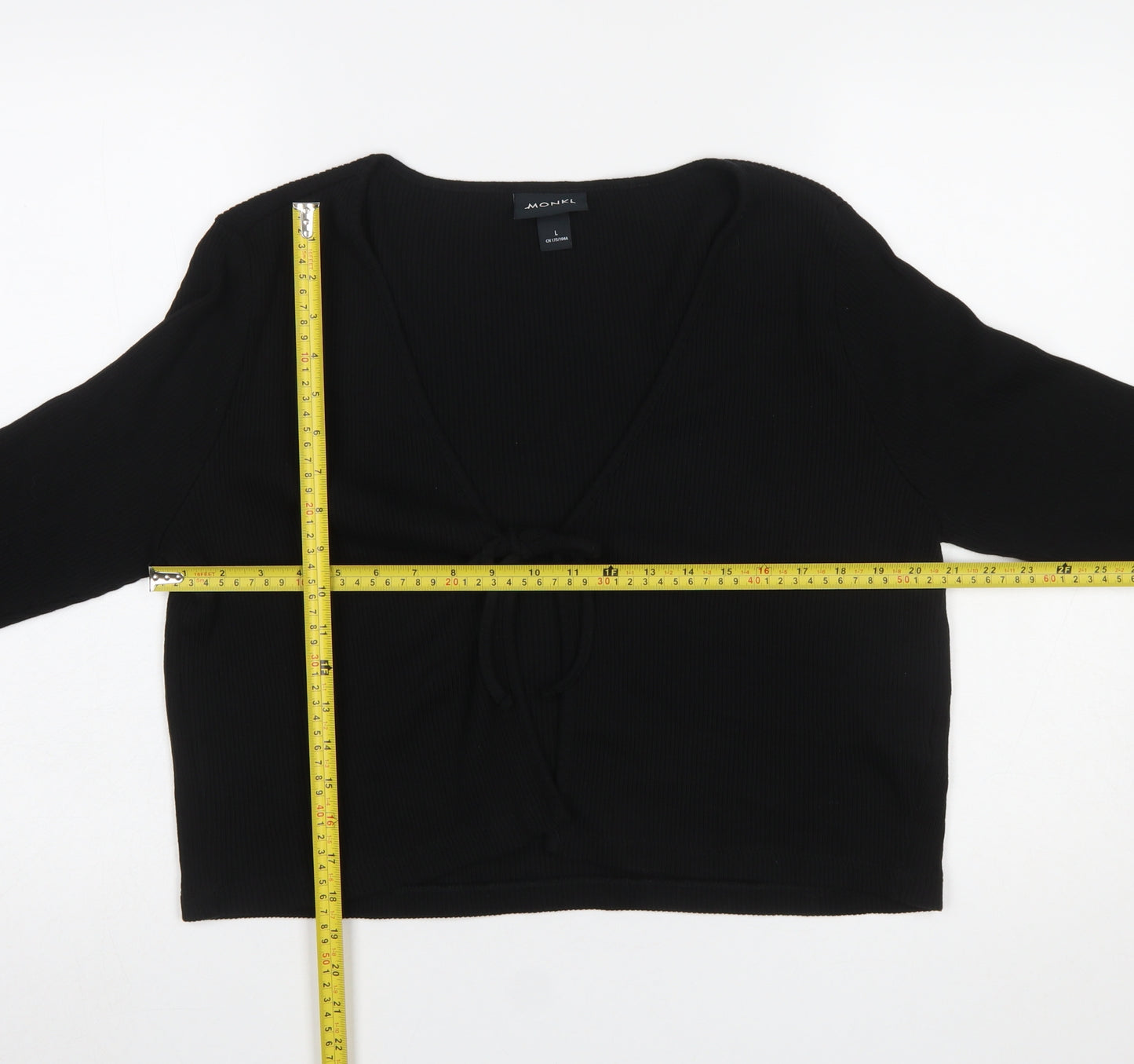 Monki Women Black Cotton Tie Front Cardigan L Long Sleeve