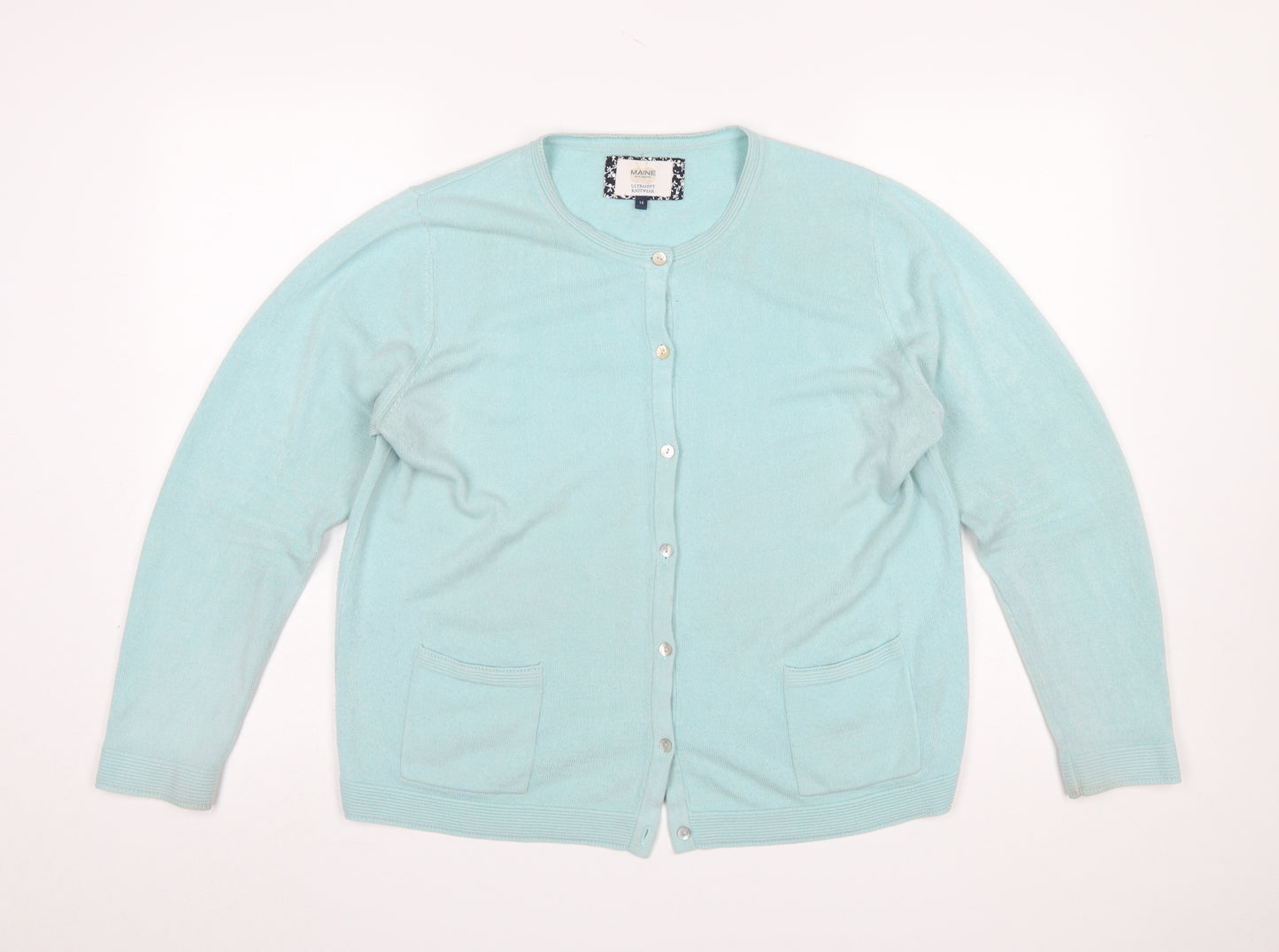 Maine New England Women's Blue Cotton Blend Cardigan Size 16