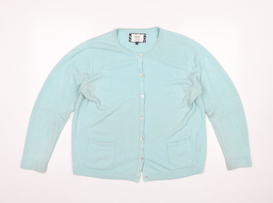 Maine New England Women's Blue Cotton Blend Cardigan Size 16