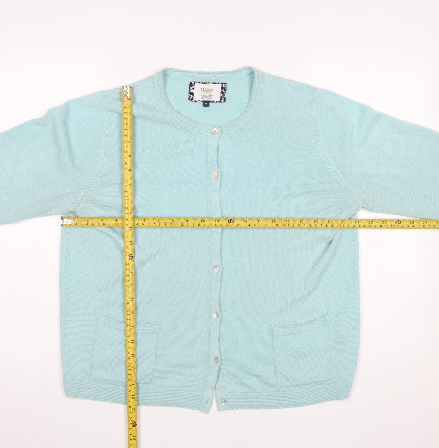 Maine New England Women's Blue Cotton Blend Cardigan Size 16