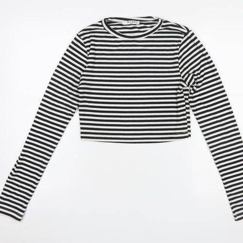 NA-KD Womens Black Striped Cropped Long Sleeve T-Shirt L