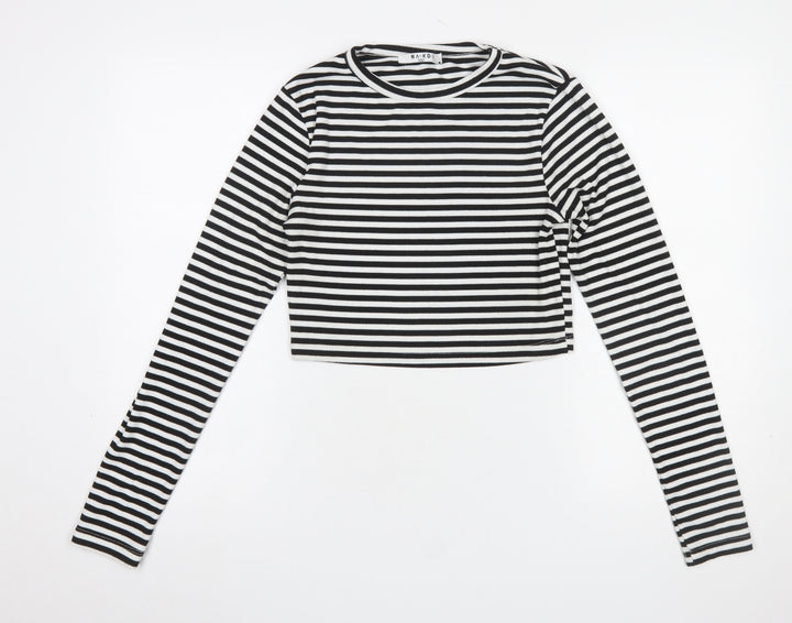 NA-KD Womens Black Striped Cropped Long Sleeve T-Shirt L
