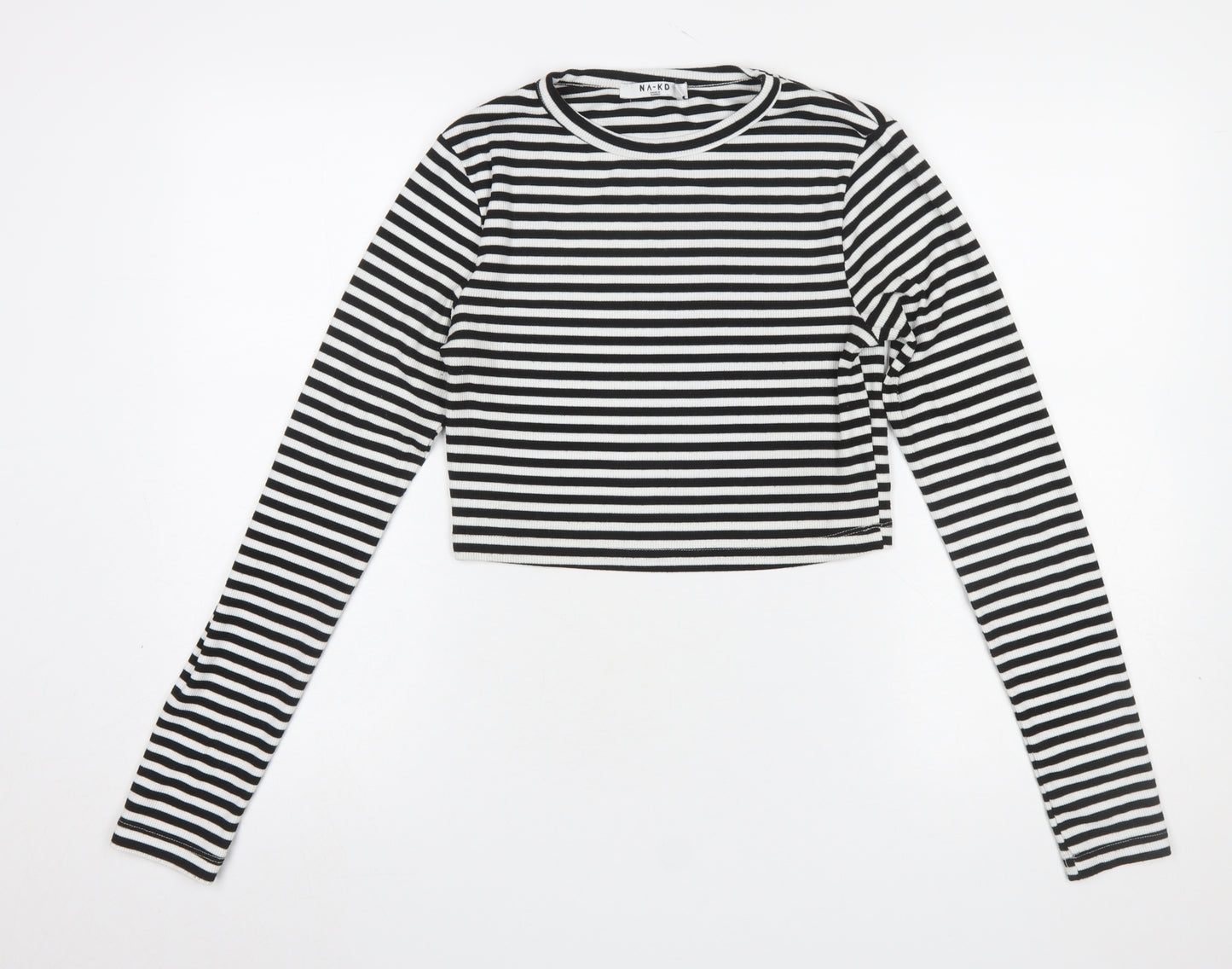 NA-KD Womens Black Striped Cropped Long Sleeve T-Shirt L