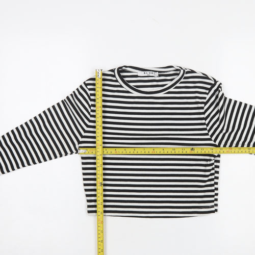 NA-KD Womens Black Striped Cropped Long Sleeve T-Shirt L