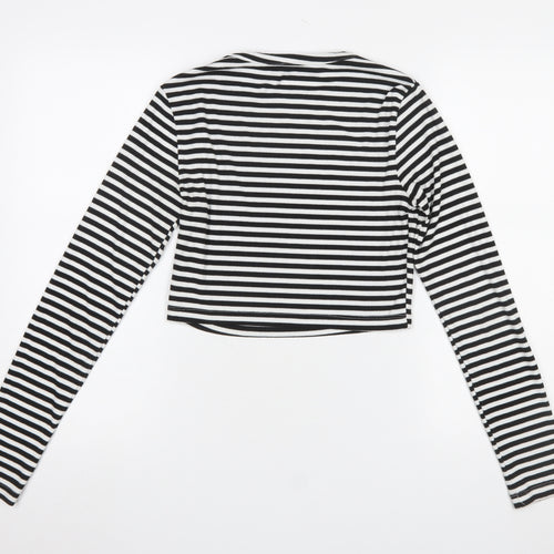 NA-KD Womens Black Striped Cropped Long Sleeve T-Shirt L