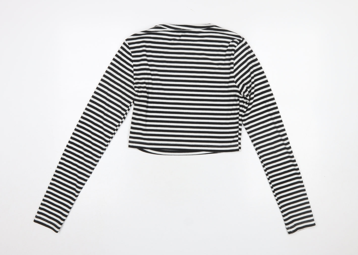 NA-KD Womens Black Striped Cropped Long Sleeve T-Shirt L