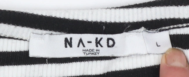 NA-KD Womens Black Striped Cropped Long Sleeve T-Shirt L