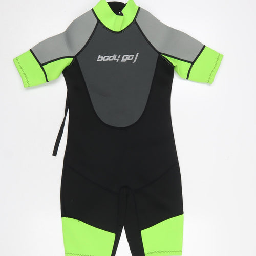 Body Go Boys Black Neon Green Short Sleeve Wetsuit 10 Years Surf Swimwear
