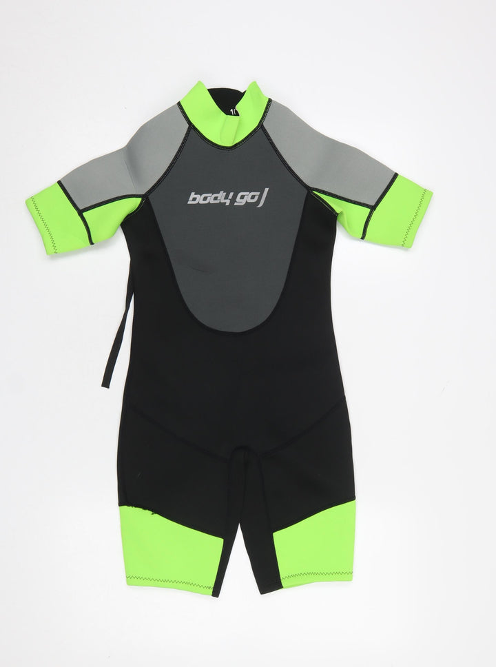Body Go Boys Black Neon Green Short Sleeve Wetsuit 10 Years Surf Swimwear