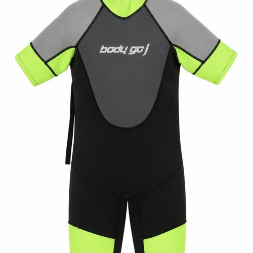 Body Go Boys Black Neon Green Short Sleeve Wetsuit 10 Years Surf Swimwear