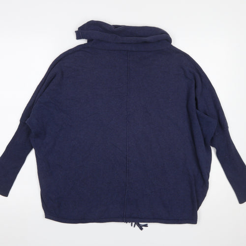 Marble Women Blue Cotton Cowl Neck Fringe Pullover Jumper Size 14