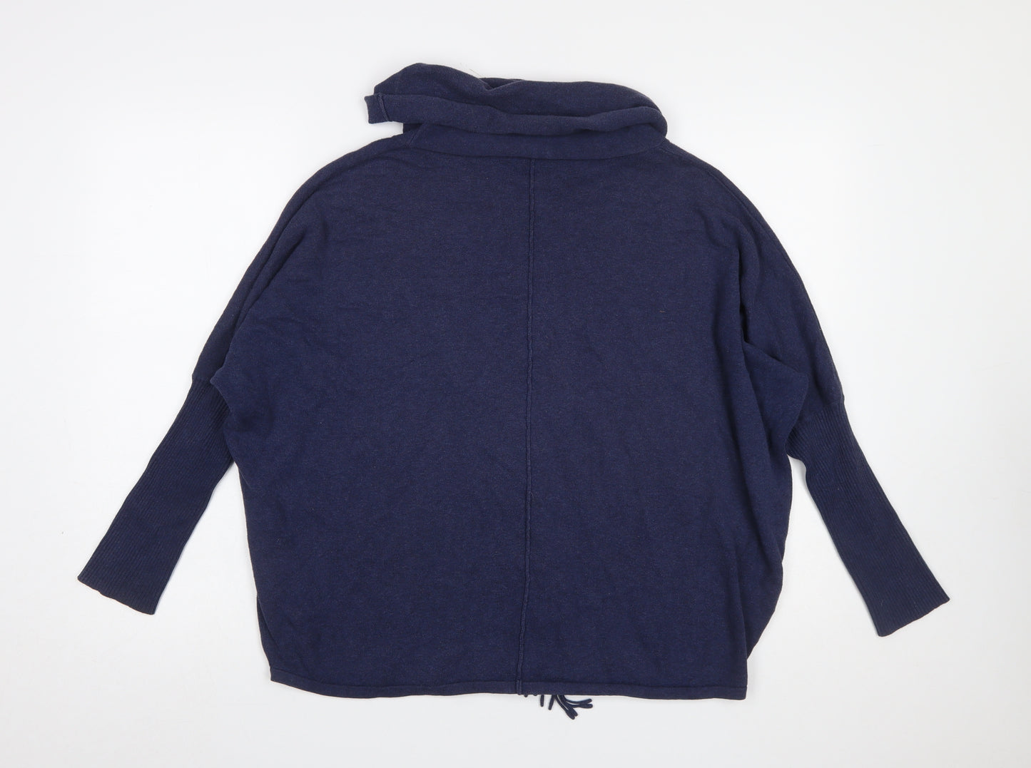 Marble Women Blue Cotton Cowl Neck Fringe Pullover Jumper Size 14
