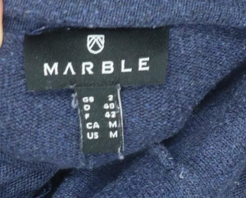 Marble Women Blue Cotton Cowl Neck Fringe Pullover Jumper Size 14