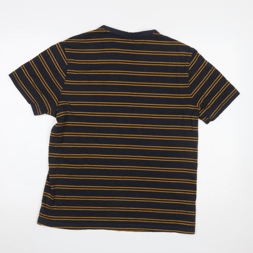 River Island Men's Blue Striped Rose Embroidered Cotton T-Shirt Size M