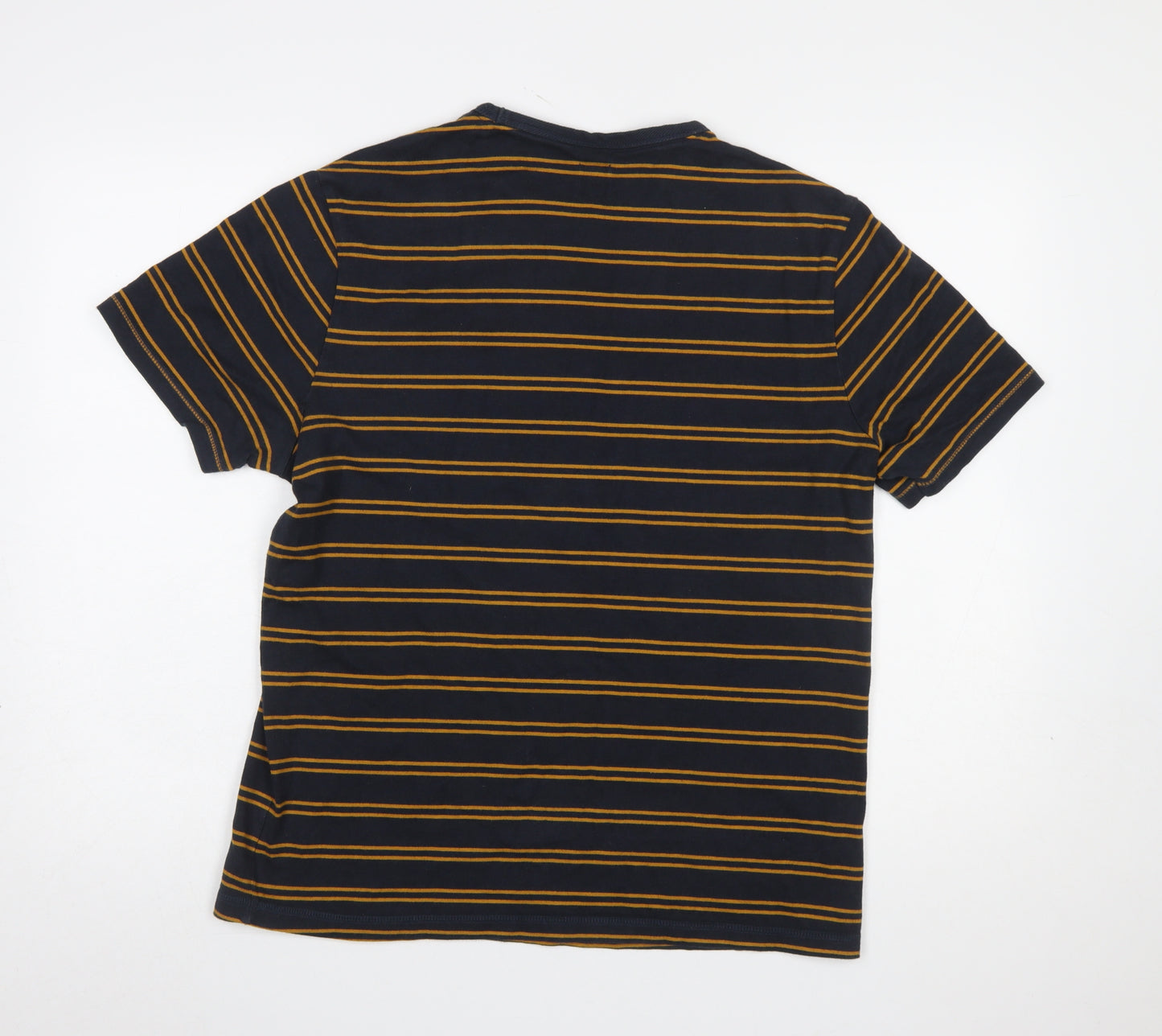 River Island Men's Blue Striped Rose Embroidered Cotton T-Shirt Size M