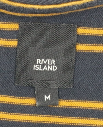 River Island Men's Blue Striped Rose Embroidered Cotton T-Shirt Size M