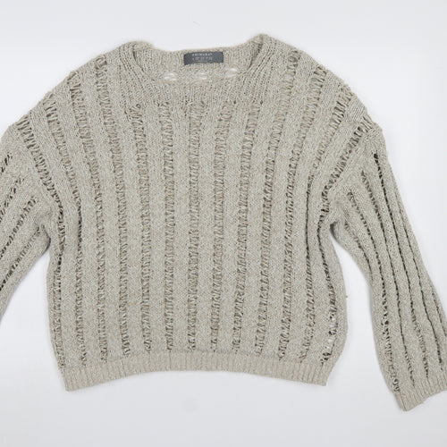 Primark Women Beige Open-Knit Crew Neck Cotton Jumper L