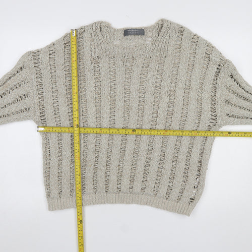 Primark Women Beige Open-Knit Crew Neck Cotton Jumper L
