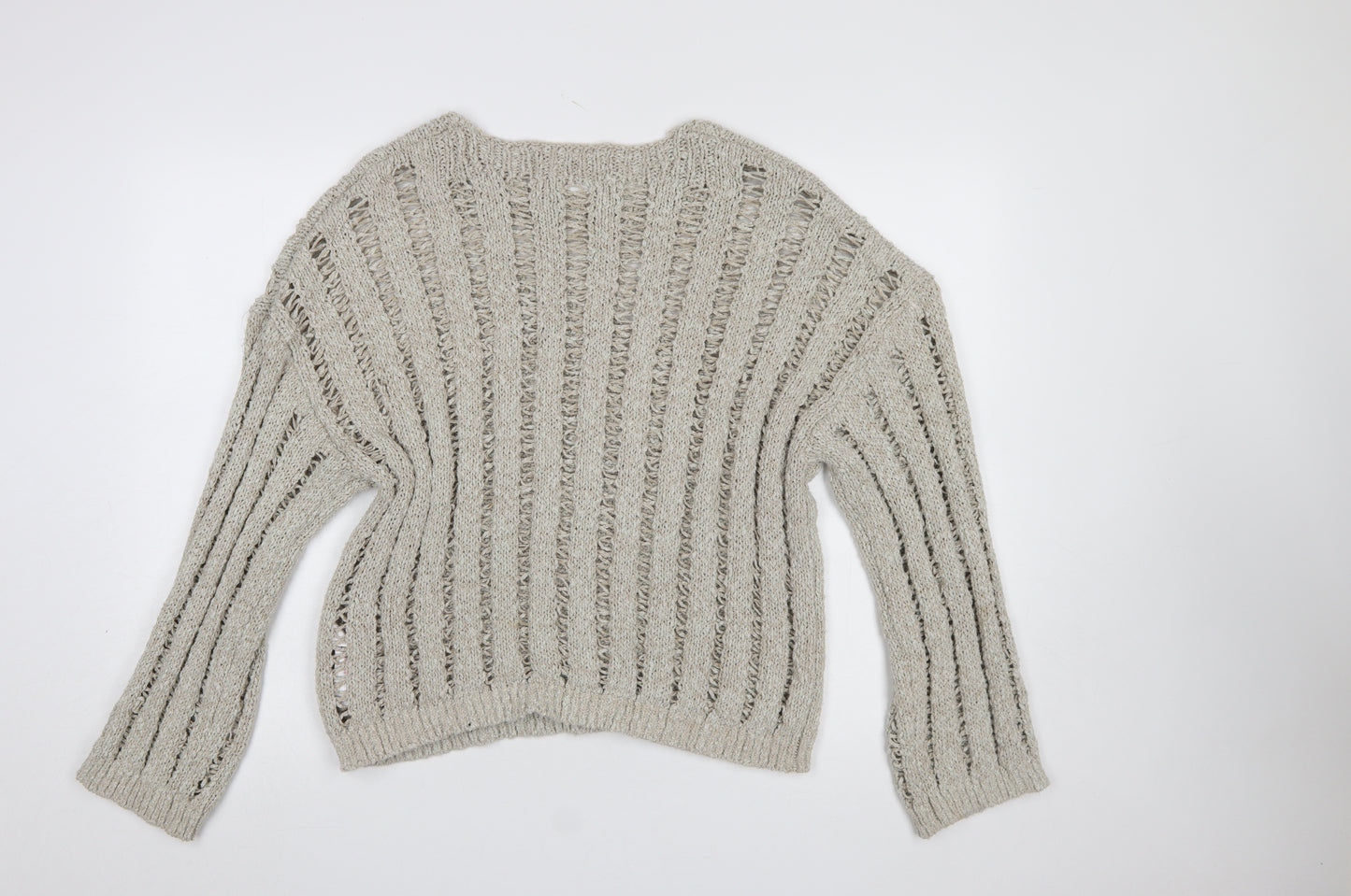 Primark Women Beige Open-Knit Crew Neck Cotton Jumper L