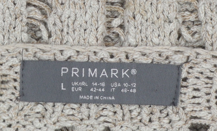 Primark Women Beige Open-Knit Crew Neck Cotton Jumper L