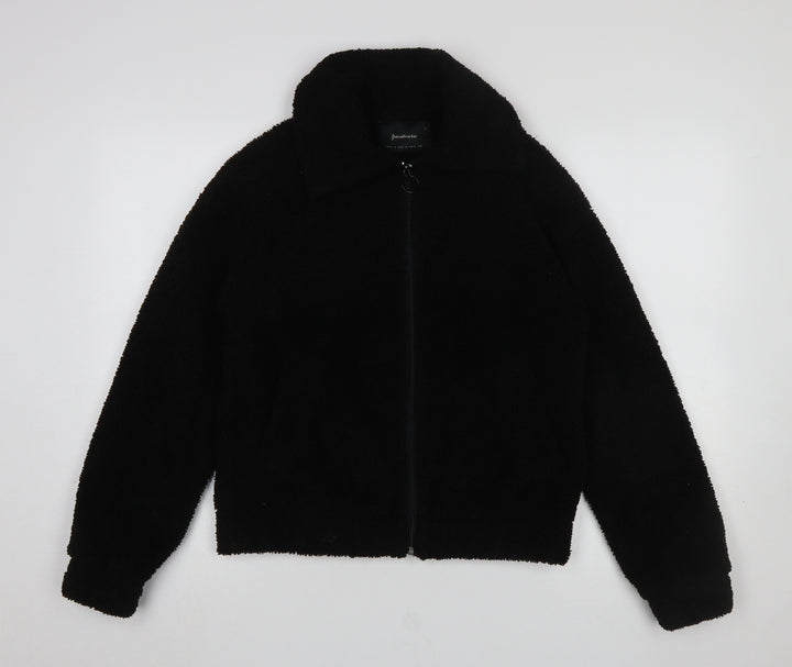Stradivarius Women’s Black Fleece Zip Bomber Jacket Size 8
