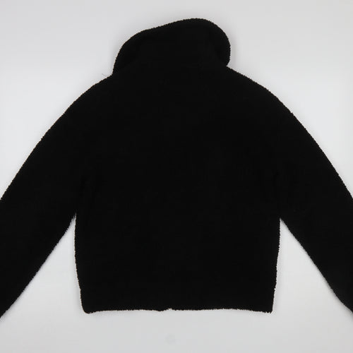 Stradivarius Women’s Black Fleece Zip Bomber Jacket Size 8