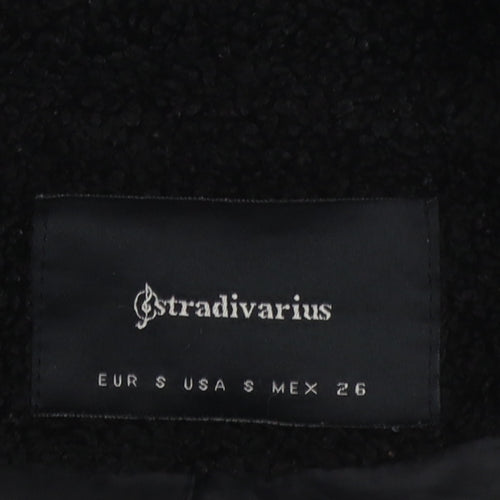 Stradivarius Women’s Black Fleece Zip Bomber Jacket Size 8