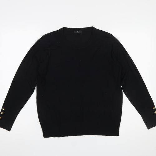 M&Co Women’s Black Crew Neck Button Sleeve Jumper Size 14
